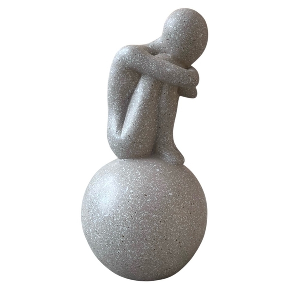 Contemplative Man Sculpture Gray Resin Human Figurine Thinker Sculpture Art Deco - Picture 4 of 7